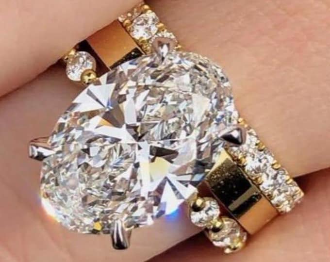 4 CT E VVS2 IGI Certified Oval Cut Lab Diamond Engagement Ring Set & Full Eternity Stacking Band, Bridal Set, Anniversary Gift for Woman