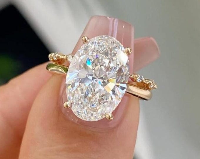 5 CT Oval Cut Moissanite Engagement Ring, 14K/18K Solid Gold, Oval Hidden Halo Ring, Promise Anniversary Wedding Gift For Wife