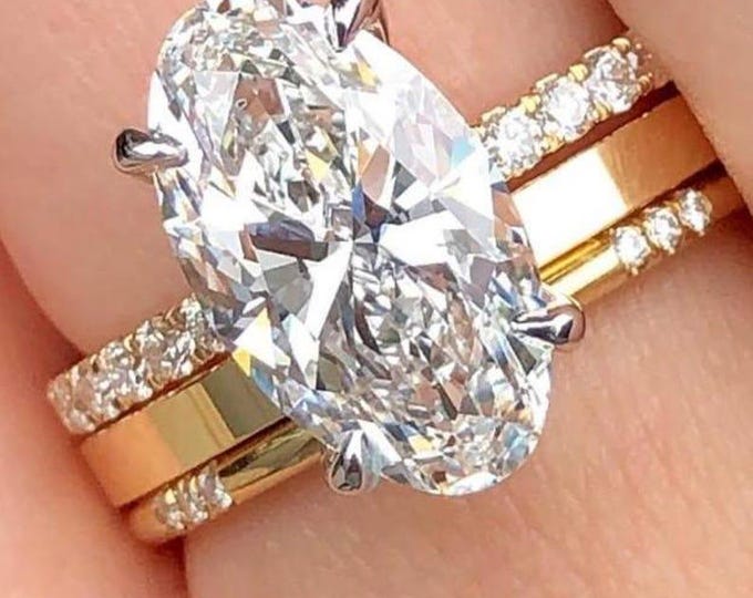 3 CT Oval Cut Moissanite Engagement Bridal Set Ring Gift For Her Wedding Band Promise Ring Set Wedding Gift Stylish Bridal Set Ring For Gift