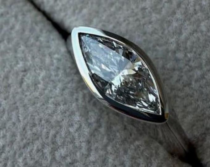 2 CT Marquise Moissanite Diamond engagement ring set Unique Rose gold ring Diamond ring Bezel Set Promise Ring Anniversary Ring