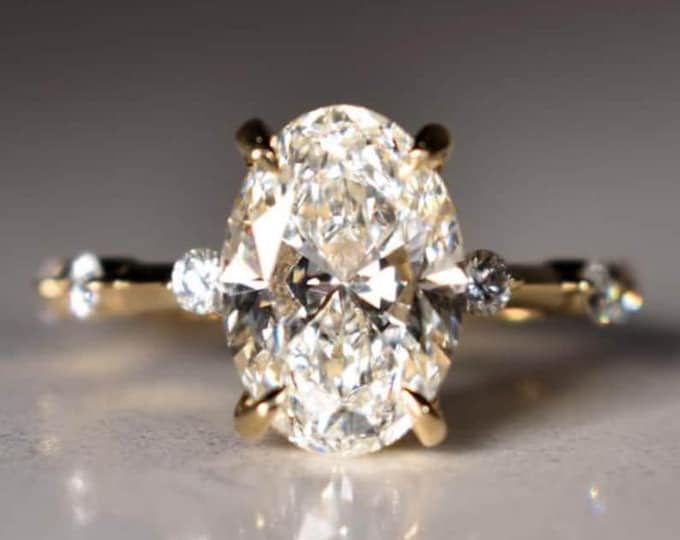 3 CT Solid Gold Oval Cut Moissanite Engagement Ring, Halo Wedding Ring, Art Deco Ring, Valentine's Day, Anniversary Gift For Woman