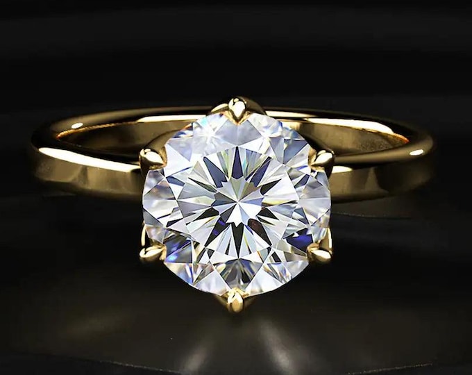 Round Cut Lab Grown Diamond Solitaire Engagement Ring, 14K Solid Gold Classic Bridal Ring, Wedding Ring, Anniversary Gift for Her