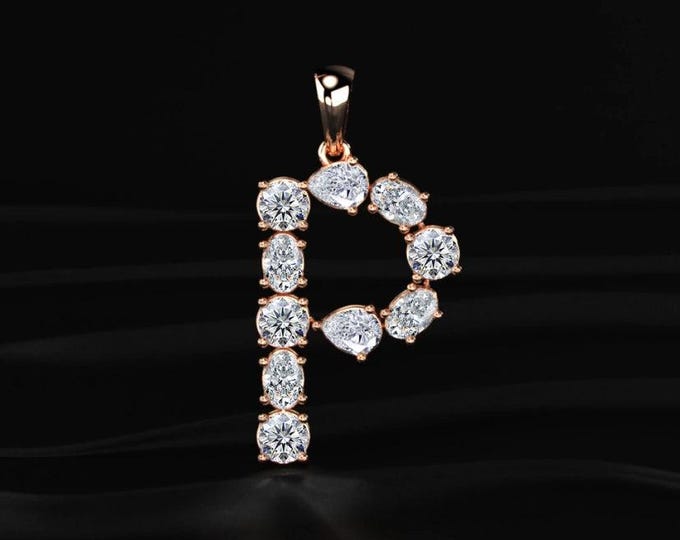 Diamond Letter A To Z Initial Pendant Necklace Lab Grown Diamond Alphabet Pendant 14K Gold Personalized Letter Charm Gift For Her