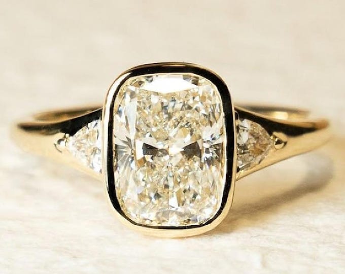 3 CT Elongated Cushion Cut Moissanite , Gold Engagement Ring, Three Stone Ring, Wedding Ring, Anniversary Moissanite Ring Gift For Her