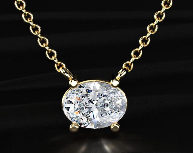 2CT Oval Cut Lab Grown Diamond Necklace Solitaire Diamond Pendant E Color VVS2 Gold Necklace Anniversary Gift For Her