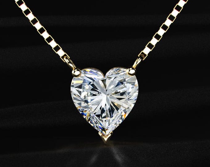 2CT Heart Lab Grown Diamond Necklace, Heart Solitaire Pendant, Gold Diamond Necklace, Anniversary Gift for Her