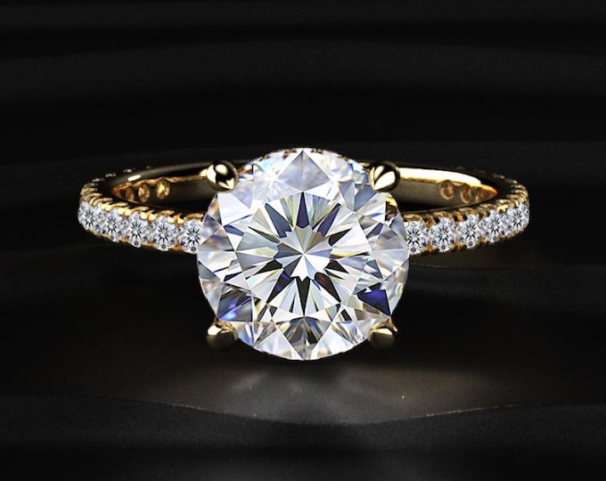 3 Carat Round Cut Lab Grown Diamond Engagement Ring, Hidden Halo Solitaire Ring in 14K Gold, Lab Created Diamond Proposal Ring, Wedding Ring