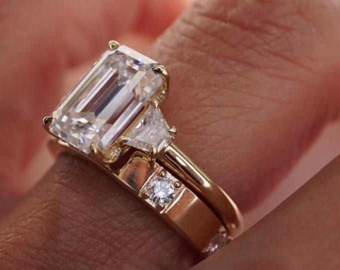 Low Set Emerald Cut Engagement Ring in Gold | Stackable Solitaire Ring | Minimalist Wedding Ring for Women