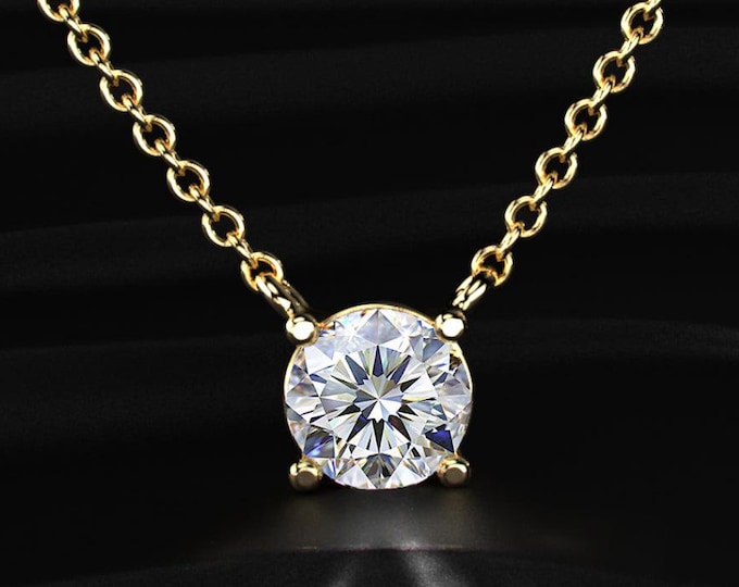 Round Cut Solitaire Diamond Necklace, Minimalist Gold Pendant, Dainty Everyday Necklace, Gift for Her, Bridal Jewelry