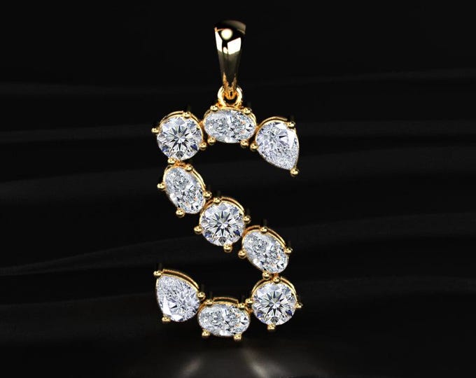 Diamond Letter A To Z Initial Pendant Necklace Lab Grown Diamond Alphabet Pendant 14K Gold Personalized Letter Charm Gift For Her