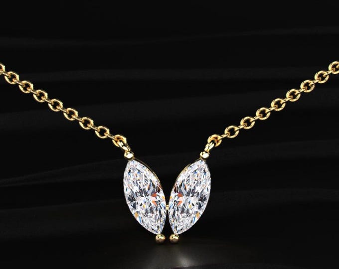 4 CTW Marquise Lab Grown Diamond Necklace Butterfly Diamond Pendant E Color VVS2 Gold Necklace Anniversary Gift For Her