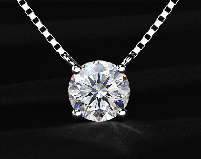 2CT Round Cut Lab Grown Diamond Solitaire Necklace 14K Gold Pendant Classic Diamond Necklace Engagement Gift Wedding Jewelry For Her