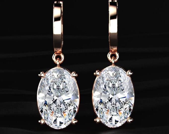 Oval Diamond Hoop Drop Earrings Lab Grown Diamond Dangle Earrings Gold Oval Cut Diamond Earrings Luxury Gift for Her