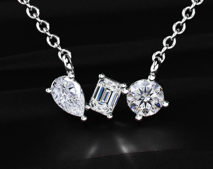 3.00 TCW Lab Grown Diamond Necklace Pear Emerald Round Diamond Pendant Anniversary Gift Minimalist Diamond Necklace