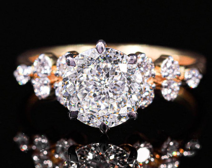 Portuguese Cut Diamond Engagement Ring, Floral Diamond Ring, Lab Grown Diamond Ring, Gold Proposal Ring, Unique Bridal Ring