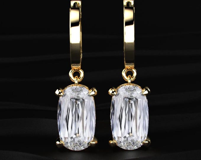 Cushion Cut Criss Cut Diamond Hoop Earrings Lab Grown Diamond Drop Earrings Gold Dangle Earrings Luxury Gift for Her