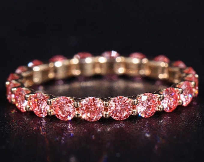 Pink Diamond Eternity Band, Lab Grown Pink Diamond Ring, Full Eternity Wedding Band, Anniversary Ring, Unique Gift For Her