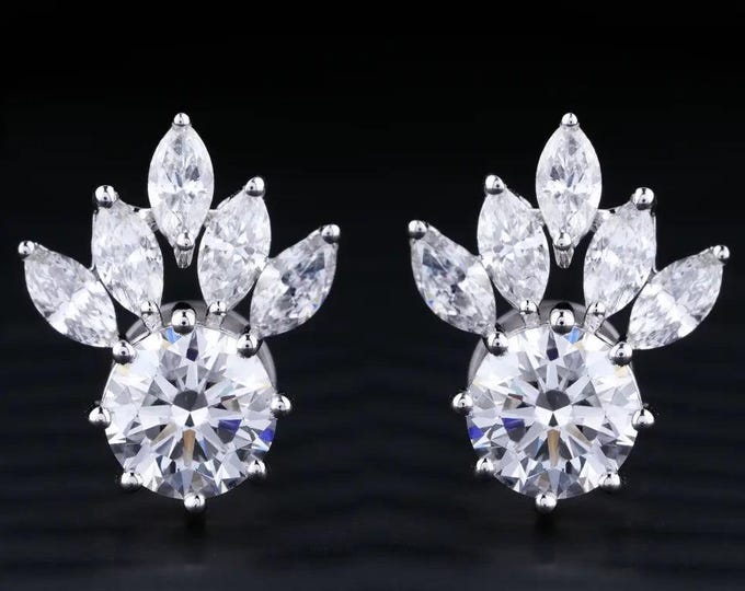 Floral Diamond Cluster Stud Earrings Marquise Leaf Design Lab Grown Diamond Earrings Elegant Gift for Her Fine Jewelry