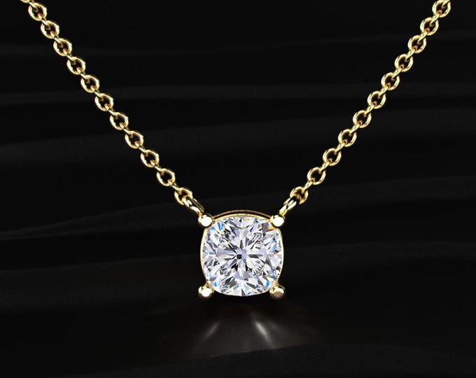 2CT Cushion Cut Lab Grown Diamond Necklace Solitaire Diamond Pendant E Color VVS2 Gold Necklace Gift For Her Jewelry
