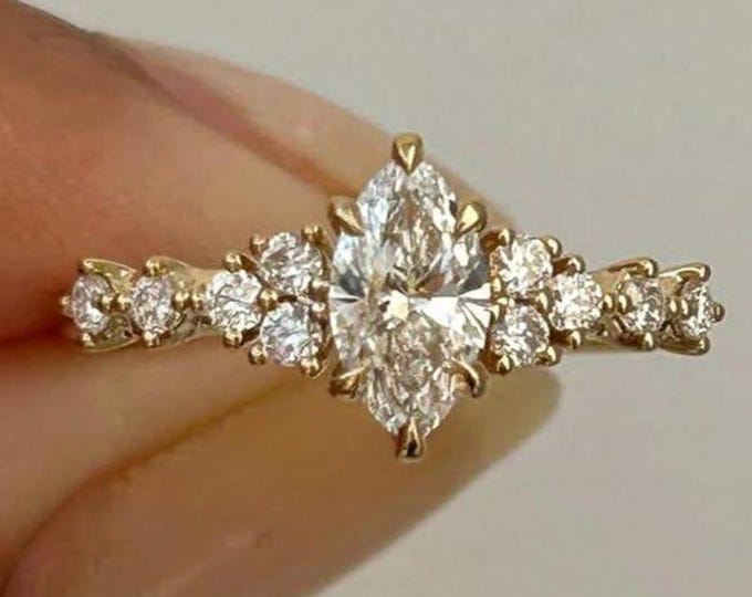 2 CT Marquise Cut Moissanite Engagement Ring , Solid Gold , Promise Ring for Women, Handmade Jewelry Anniversary And Birthday Gift for Her