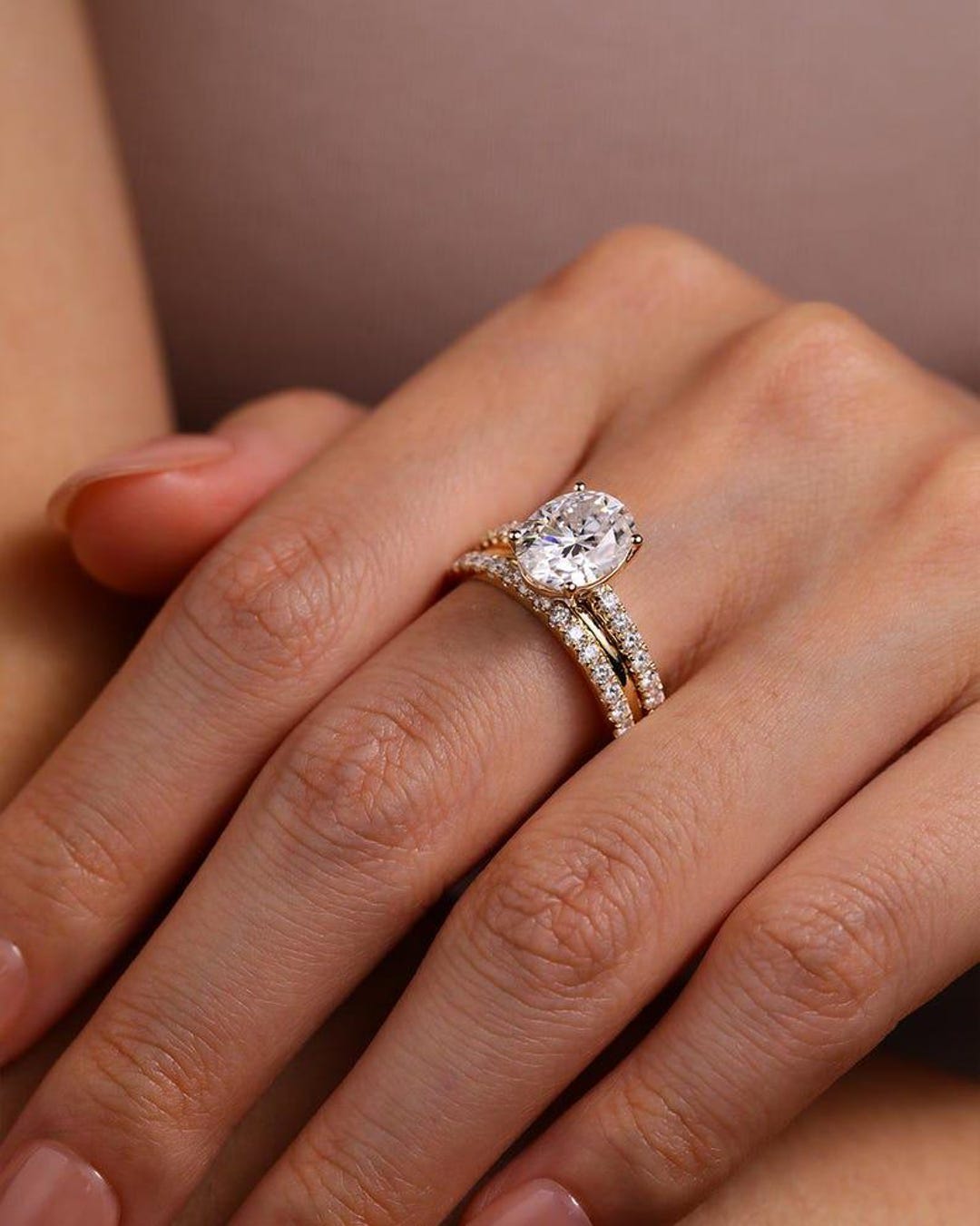 3 CT Oval Cut Moissanite Bridal Ring Set Engagement Ring Set Three Ring ...