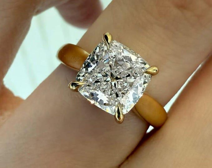 Elongated Cushion Moissanite Ring |2 Carat Cushion Cut Solitaire Engagement Ring | Elongated Cushion Diamond Ring |Vintage Anniversary Ring