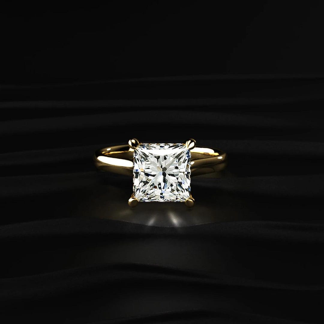 Princess Cut Lab Grown Diamond Ring, Hidden Halo Engagement Ring ...