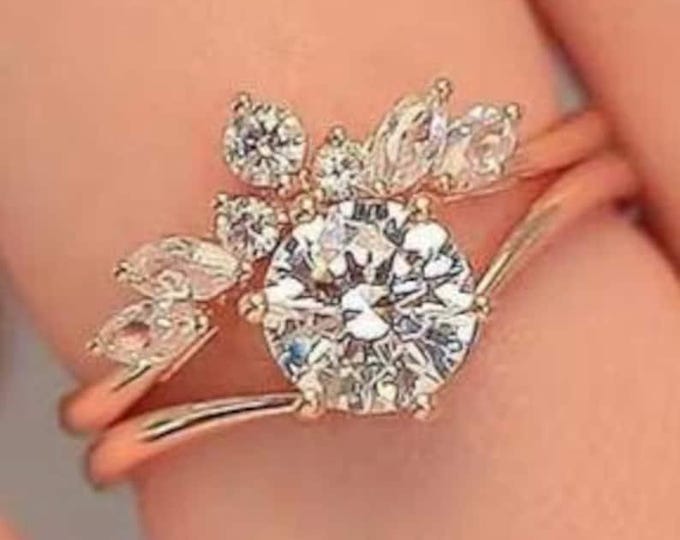 2 CT Moissanite Diamond Engagement Ring Exclusive Rose Gold • Classic Round Solitaire with Sparkling Pavé V-Band • Premium Wedding Ring Set