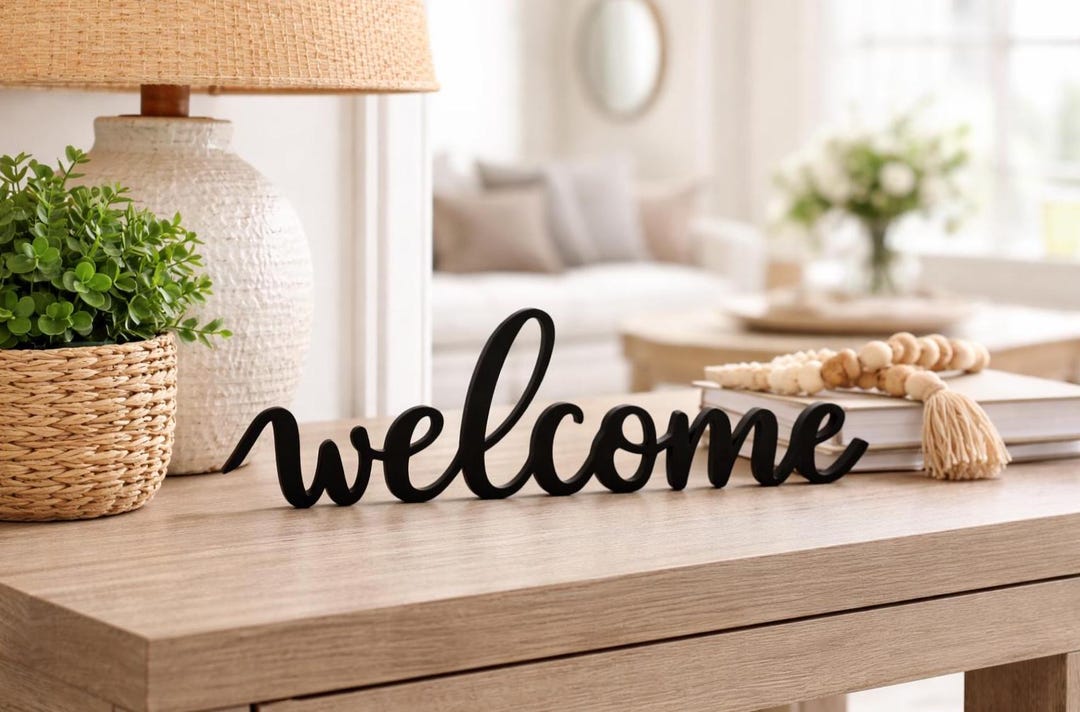Welcome Modern Script Modern Script Welcome Sign – Minimalist Freestanding Decor - Etsy
