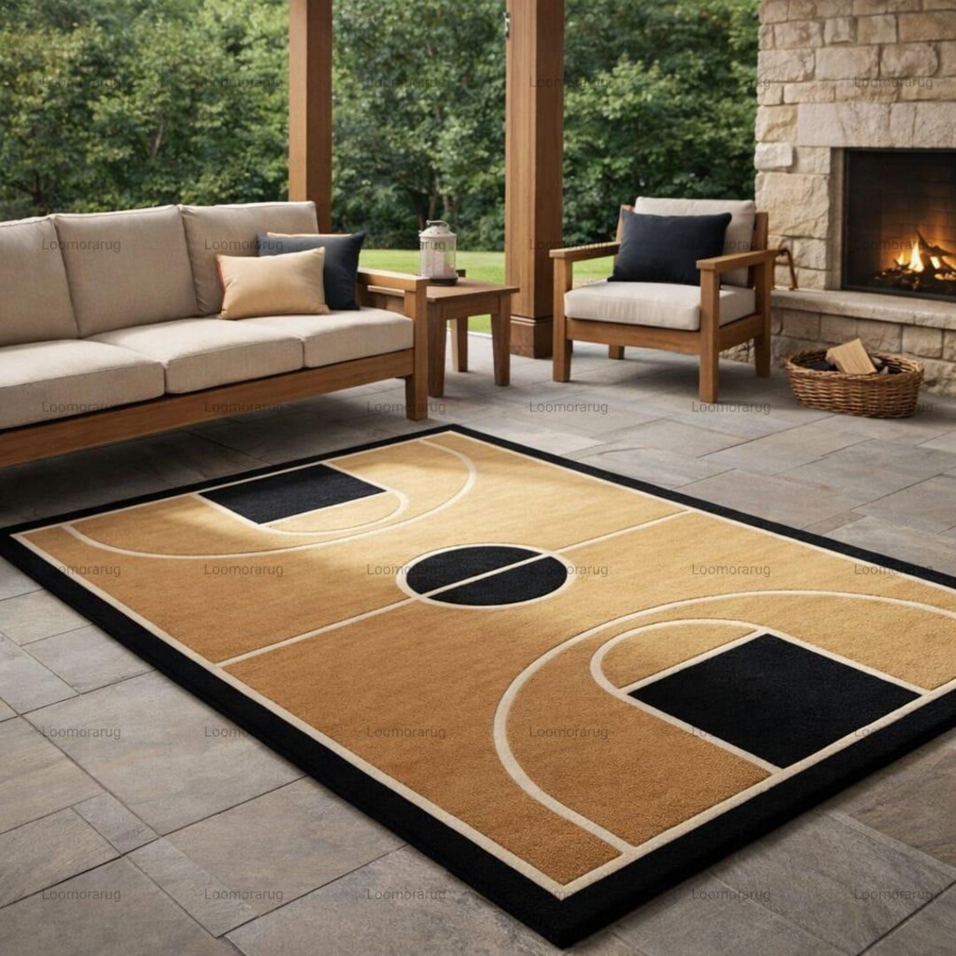 Basketball Court Rug, Modern Sports Area Rug for Man Cave, Minimalist ...