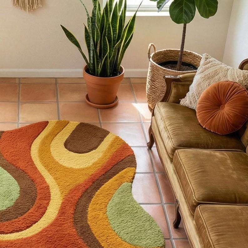 Retro 70s Wavy Shag Rug - Mid Century Modern Irregular Area Rug ...