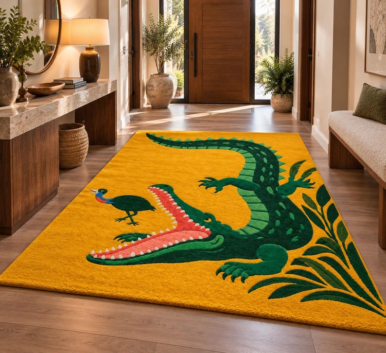 Tufted Crocodile Rug, Funky Animal Area Rug, Yellow Nursery Decor ...