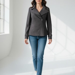 Vintage Grey Wool Blazer Yera Womens Office Blazer Classic Work Jacket Elegant Wool Jacket