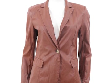 Maryley Blazer aus braunem Kunstleder, Damengröße 40, taillierte, schicke Jacke im italienischen Rock- und Urban-Style