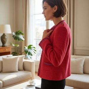 Red Blazer Style Jacket Women Elegant Lightweight Chic Urban Jacket