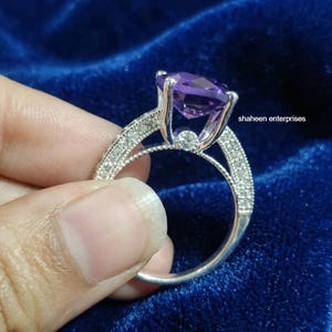 2Ct Cushion Cut Lab Created Amethyst Solitaire Ring 14K White Gold Plated