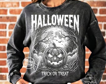 Halloween PNG, Vintage Halftone Pumpkin PNG, Trick Or Treat, Hand Drawn Spooky Scene, Fall Season, Shirt Sublimation Clipart