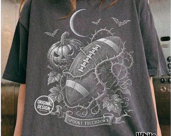 Halloween Football PNG, Spooky Touchdown PNG, Pumpkin Football Design, Vintage Halftone Tee PNG, Retro Sublimation
