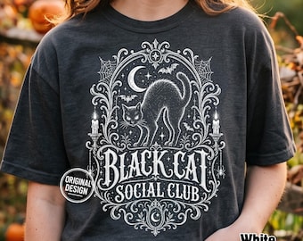 Halloween Black Cat PNG, Black Cat Social Club SVG, Vintage Gothic Cat Shirt Design, Spooky Season Sublimation Clipart