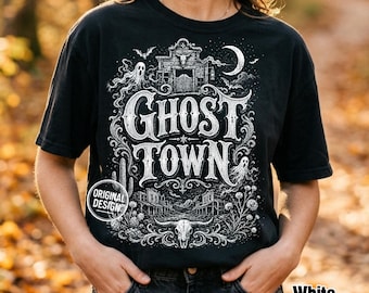 Halloween Ghost Town PNG, Vintage Western Ghost Shirt Design, Spooky Desert Town, Retro Sublimation Clipart SVG