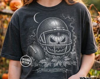 Halloween Football PNG, Pumpkin Helmet PNG, Friday Night Frights, Vintage Halftone Game Day, Spooky Shirt Sublimation Clipart