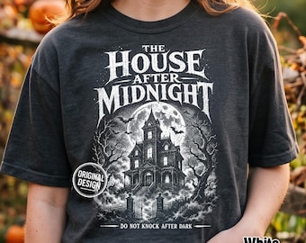Halloween PNG, Haunted House PNG, The House After Midnight, Vintage Horror Halftone, Spooky Movie Poster, Sublimation Clipart
