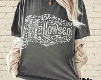 Halloween PNG, Vintage Halftone Lettering PNG, Halloween Gem, Ornate Hand Drawn Typography, Spooky Season Fall, Shirt Sublimation Clipart