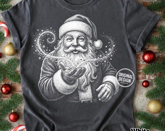Christmas Jolly Santa PNG, Santa Claus Shirt PNG, Santa Sprinkling Snowflake Magic, Vintage Halftone, Retro Tee, Sublimation Clipart