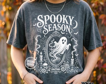 Halloween Ghost PNG, Spooky Season PNG, Vintage Gothic Mirror Ghost, Retro Halftone Horror Shirt, Sublimation Clipart SVG