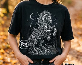 Halloween PNG, Skeleton Horse PNG, Western Cowboy Horse, Spooky Rodeo Desert Art, Vintage Halftone Shirt, Sublimation Clipart