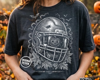 Halloween Football PNG, Football Helmet PNG, Game Day Ghouls, Vintage Halftone, Spooky Sports, Shirt Sublimation Clipart