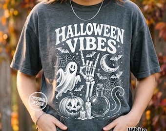 Halloween Vibes PNG, Ghost Skeleton Hand PNG, Vintage Spooky Retro, Fall Shirt PNG, Sublimation Clipart