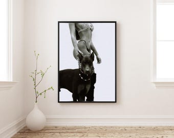 Doberman Aesthetic Poster | Minimalist Black & White Wall Art | Fashion Editorial Dog Print | Luxury Modern Decor | Monochrome Art