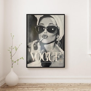 Vogue Poster | Fashion Wall Art Print | Black and White Aesthetic Decor | Luxury Editorial Poster | Minimalist Chic Wall Art image 1